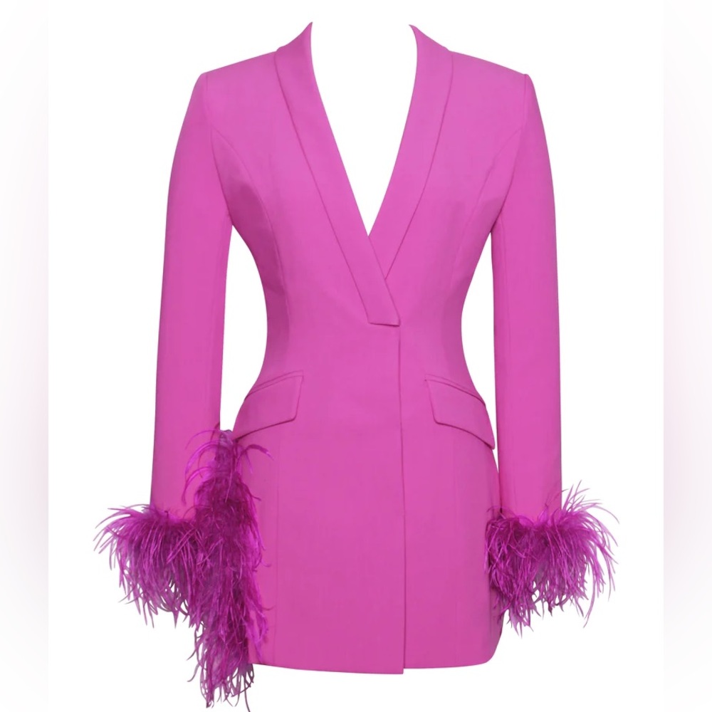 Madeline Fuchsia Feather Trim Blazer Dress